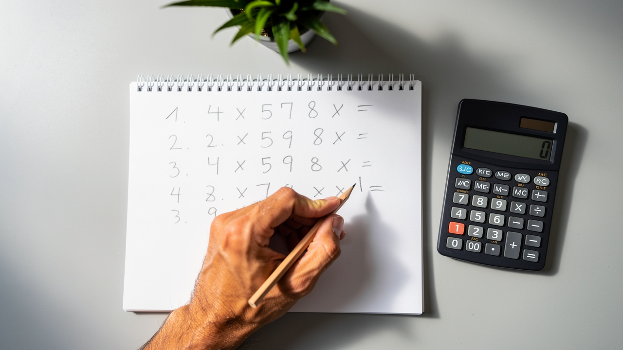 Person calculating sales tax with notepad and calculator