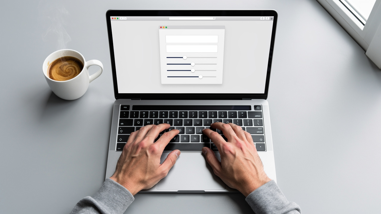 Hands using online compound interest calculator on laptop