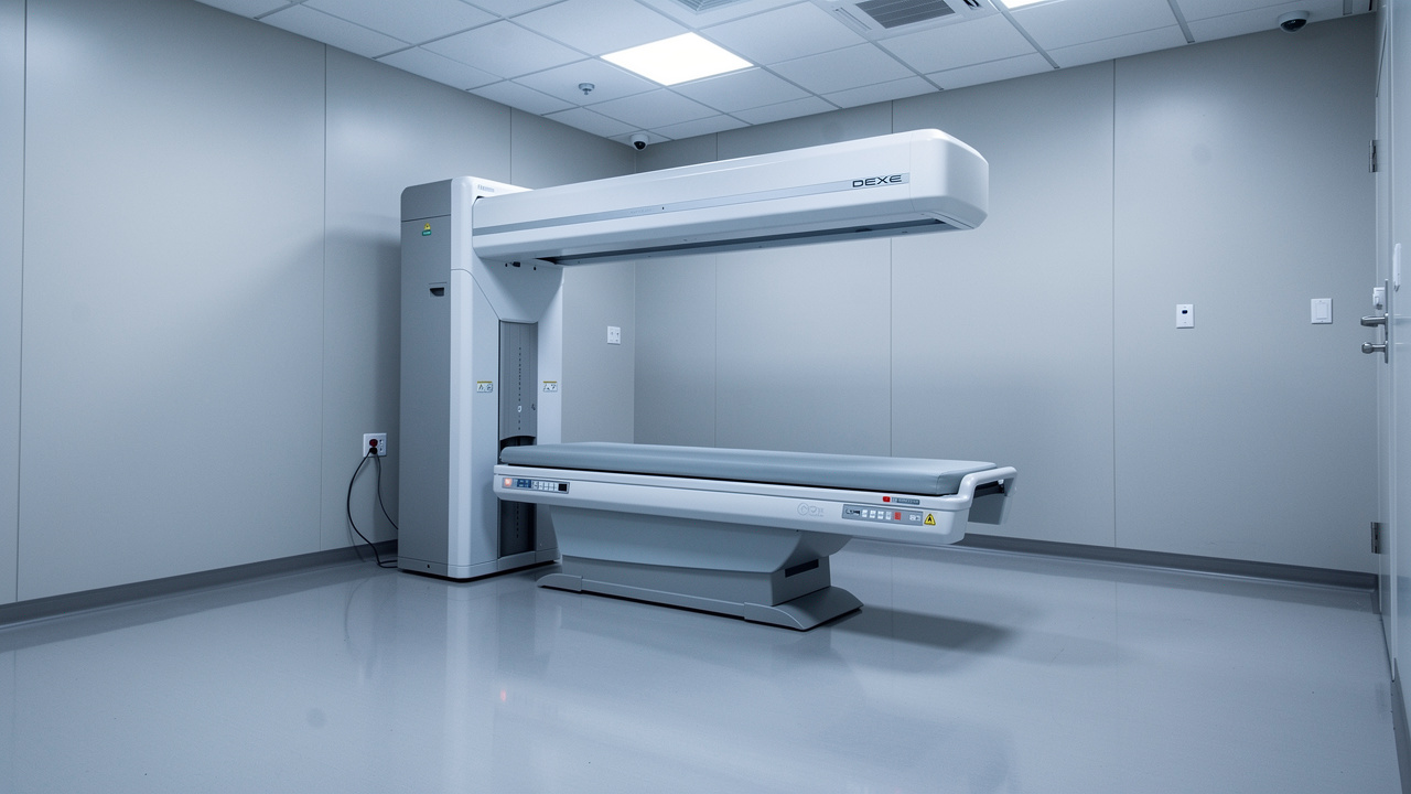 Clinical DEXA scan machine in a medical imaging room