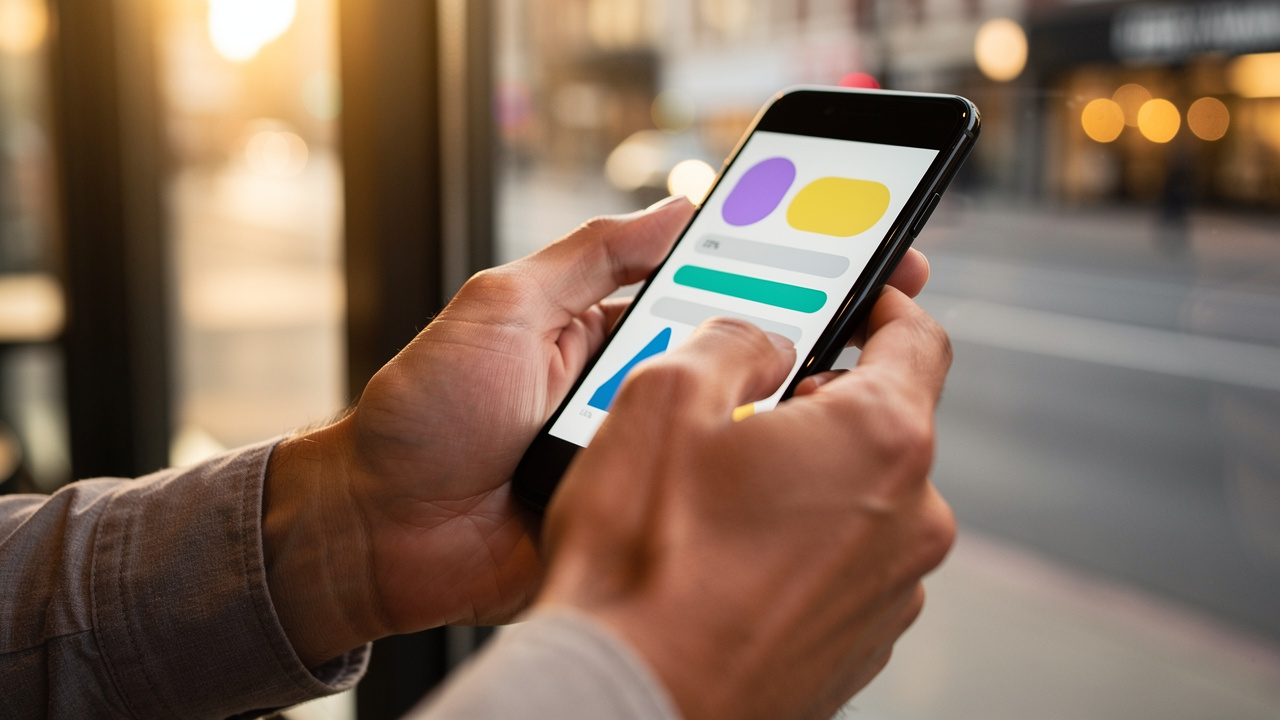 Hands holding smartphone using mobile discount calculation tool