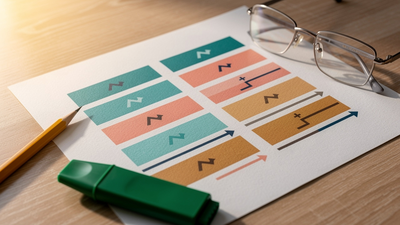 Colorful comparison chart showing different percentage metrics on desk
