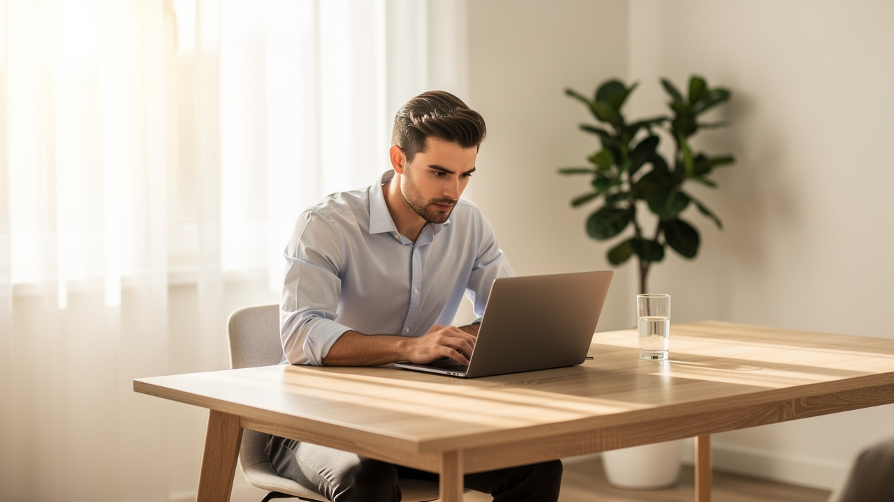 Professional using online discount calculator tool on laptop