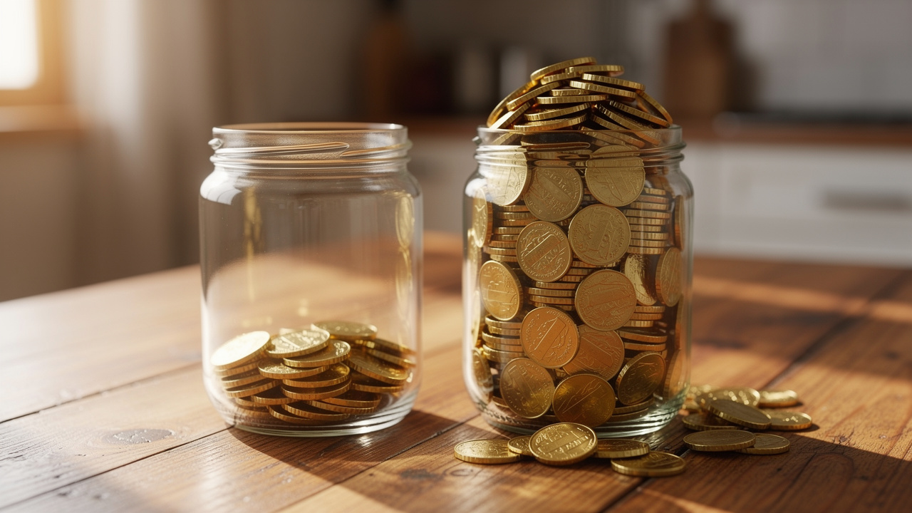 Two jars comparing simple and compound interest growth