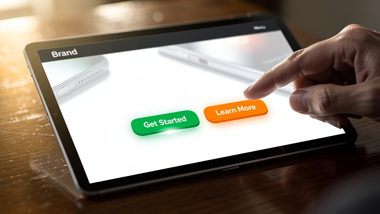 Call-to-action buttons on tablet landing page design
