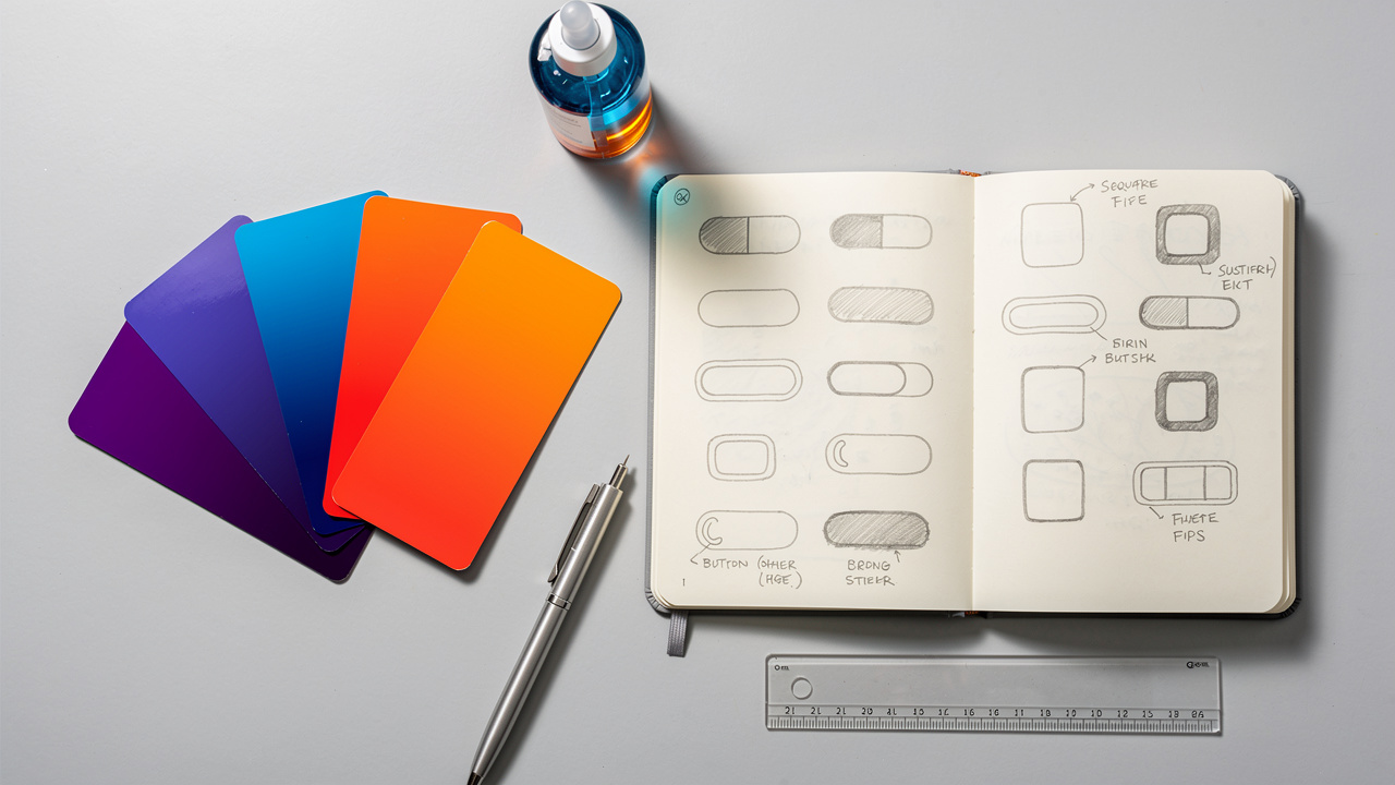 Color palettes and button shape sketches for CSS design