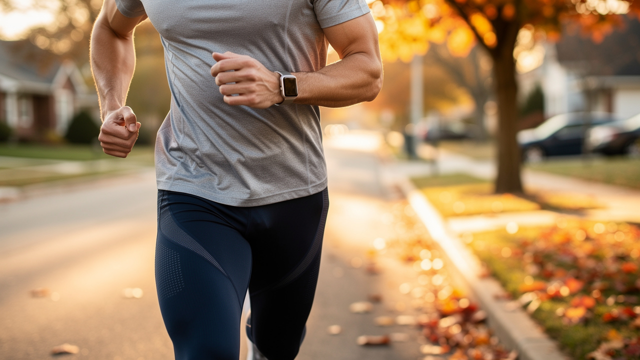 Jogger with smartwatch tracking steps and distance