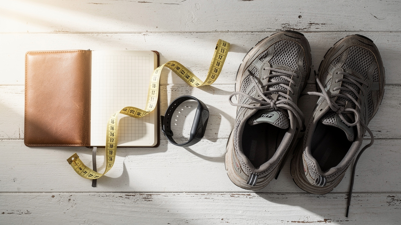 Measuring tape and running shoes for stride length