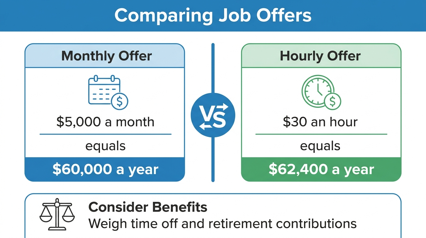 Infographic comparing monthly versus hourly job offers
