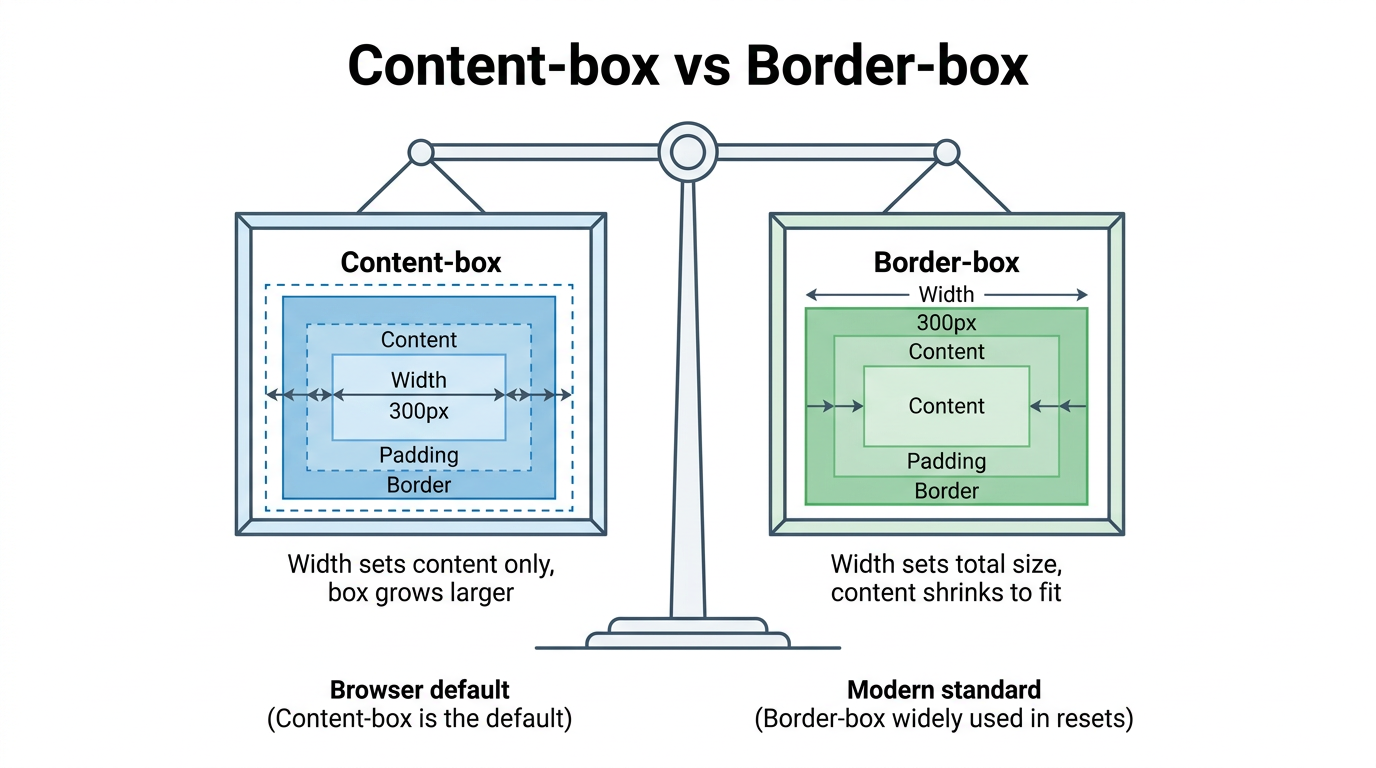 Comparison chart of content box and border box sizing