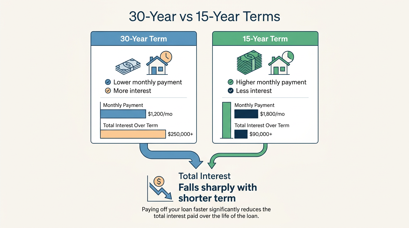 Infographic comparing 30-year versus 15-year mortgage terms