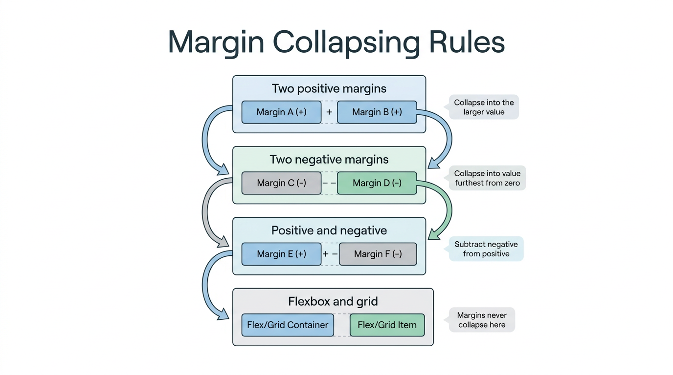 Diagram explaining margin collapsing rules in CSS