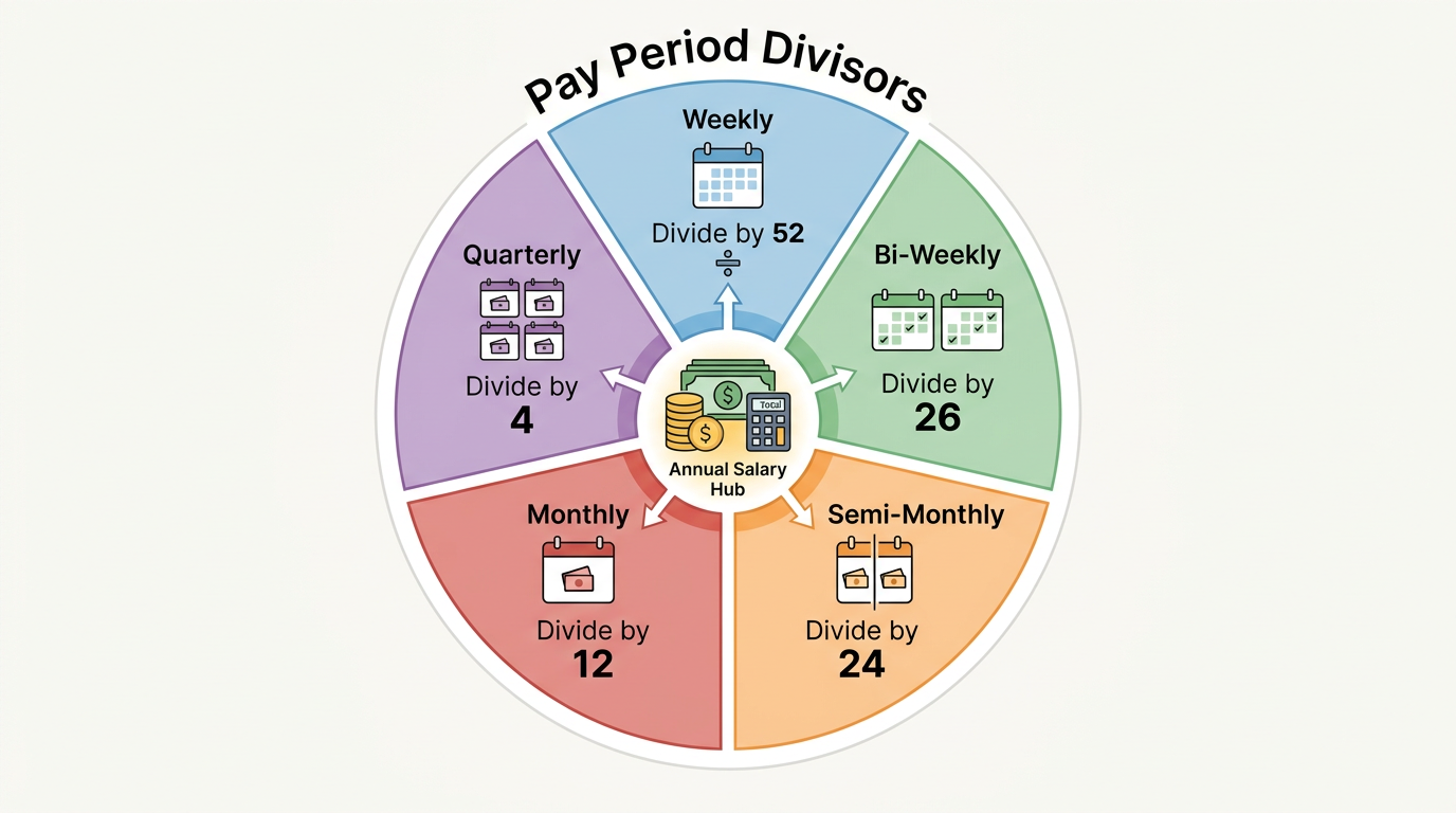 Infographic comparing weekly, biweekly, monthly pay periods