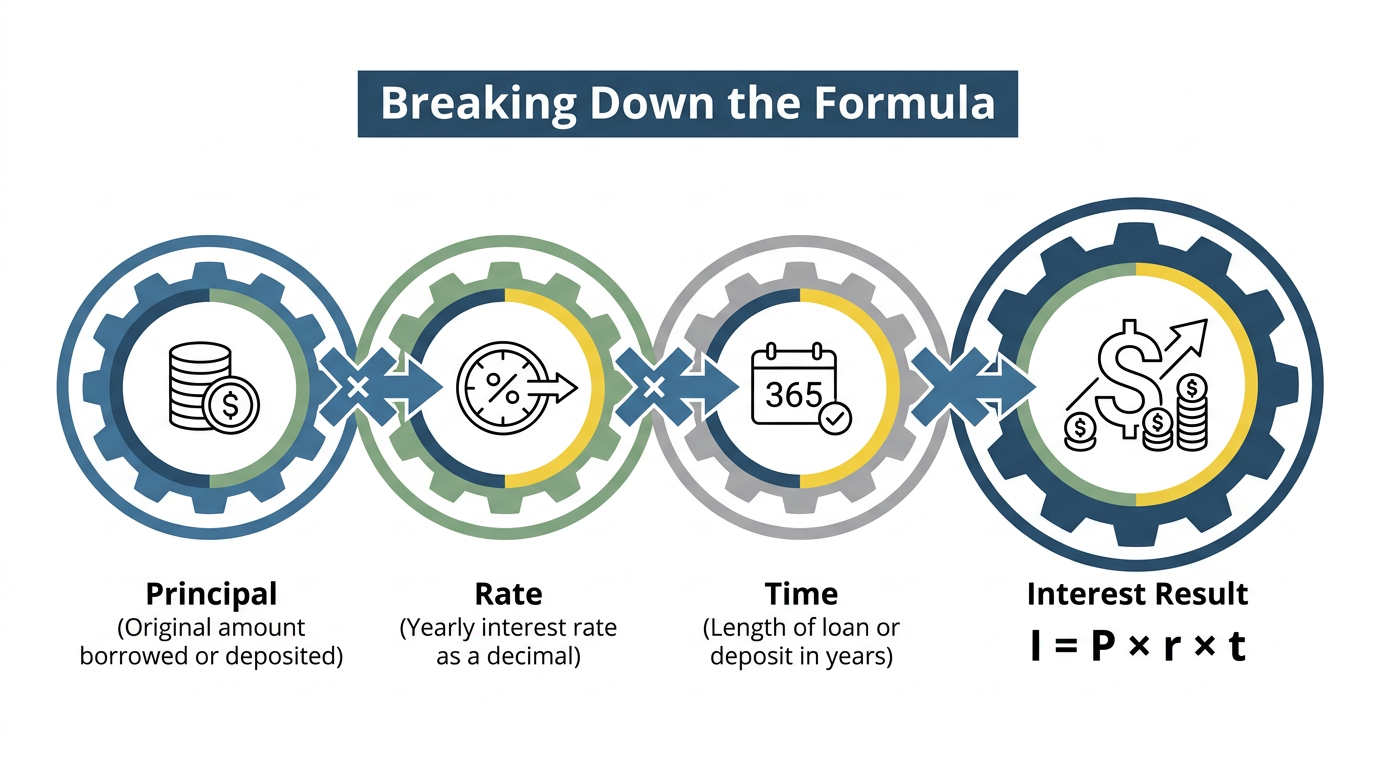 Diagram breaking down the simple interest formula components