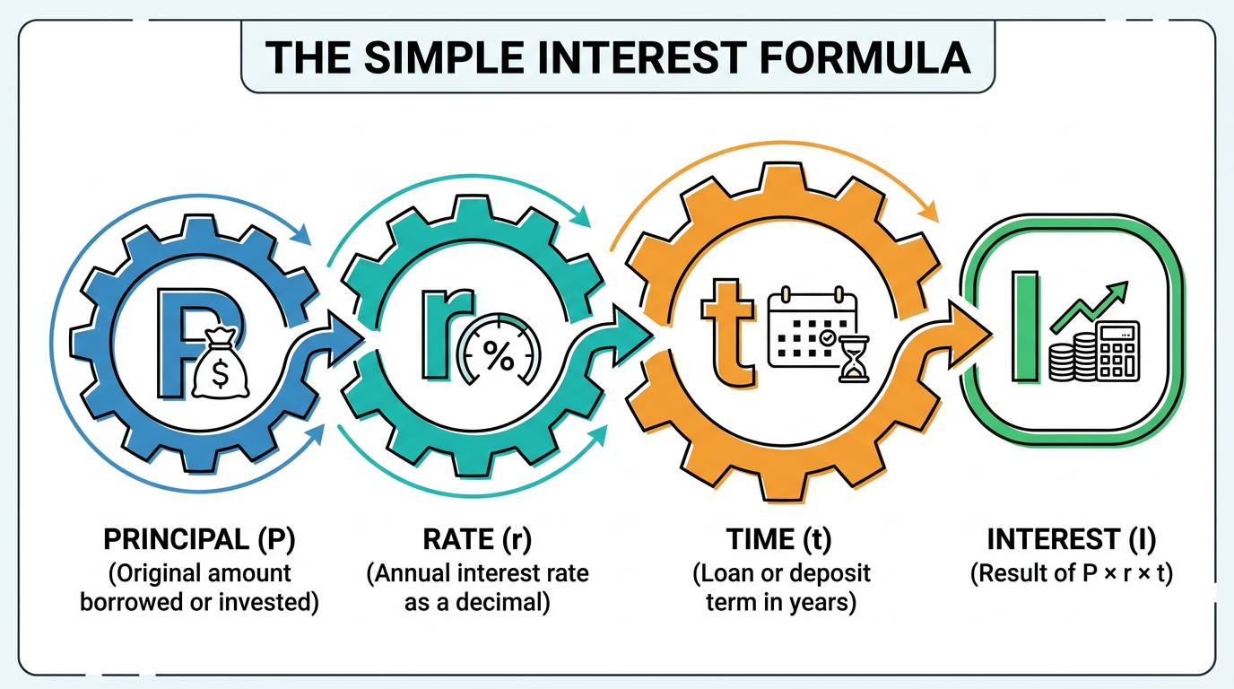 Infographic breaking down the simple interest formula parts