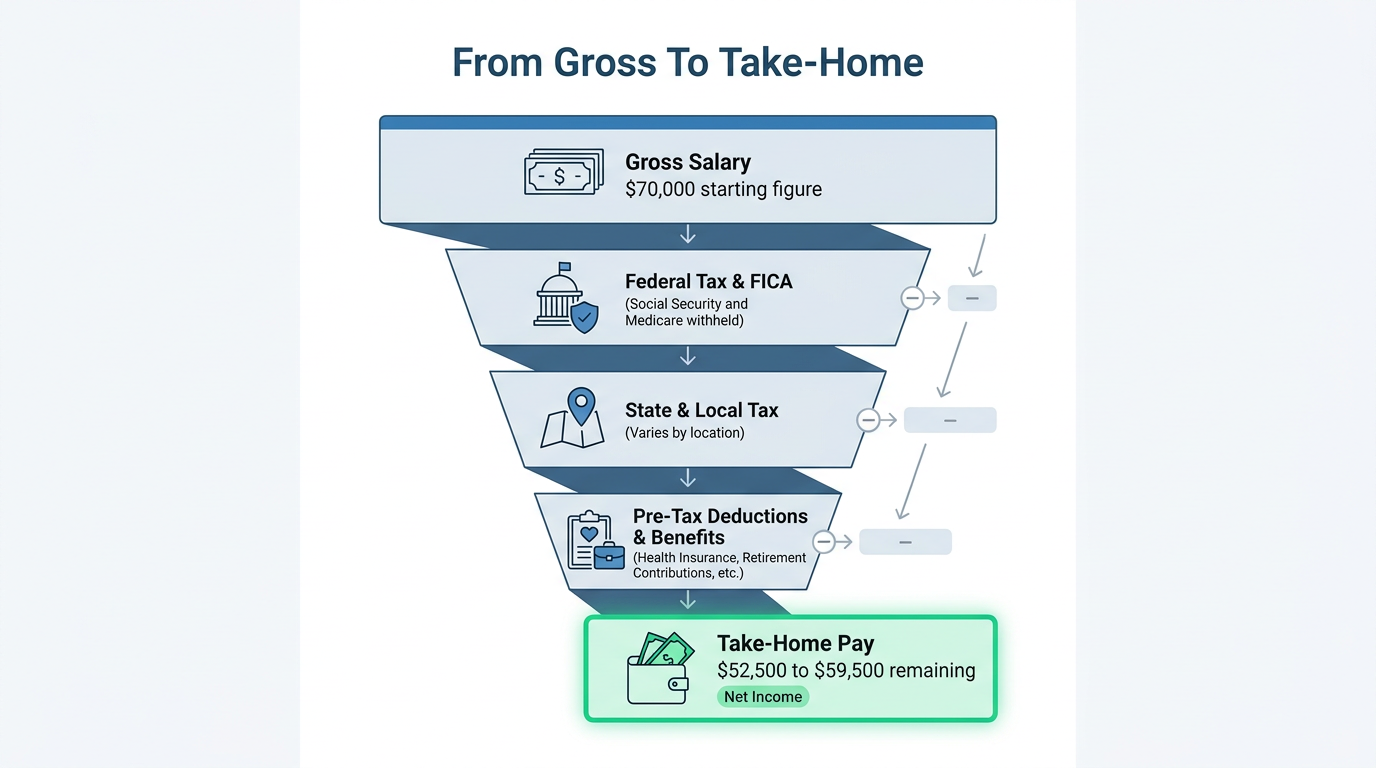 Infographic showing gross salary minus tax deductions