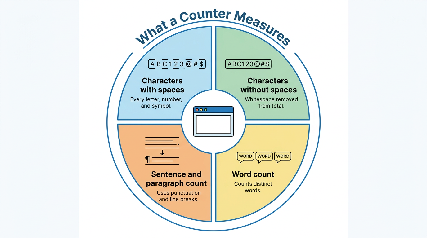 Infographic of core text metrics tracked by counter tool