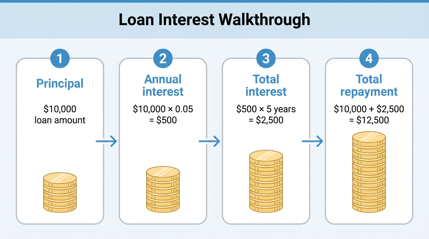Infographic of a step-by-step loan interest calculation