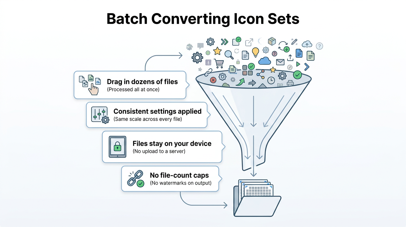 Infographic showing batch SVG to PNG file conversion