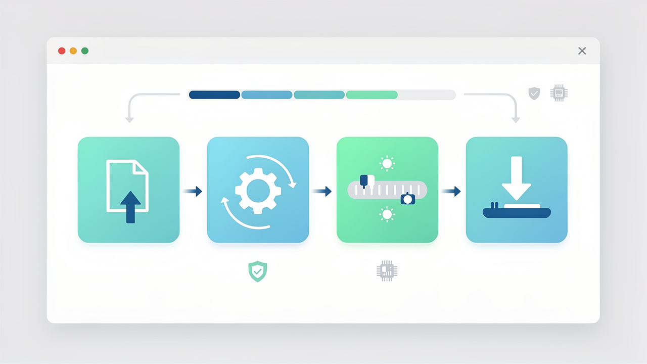 Browser-based conversion workflow steps illustrated symbolically