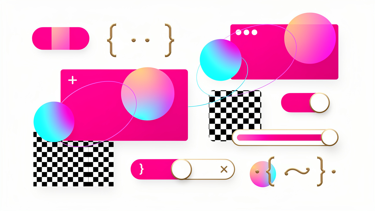Design tools showing colors, contrast, and styling elements