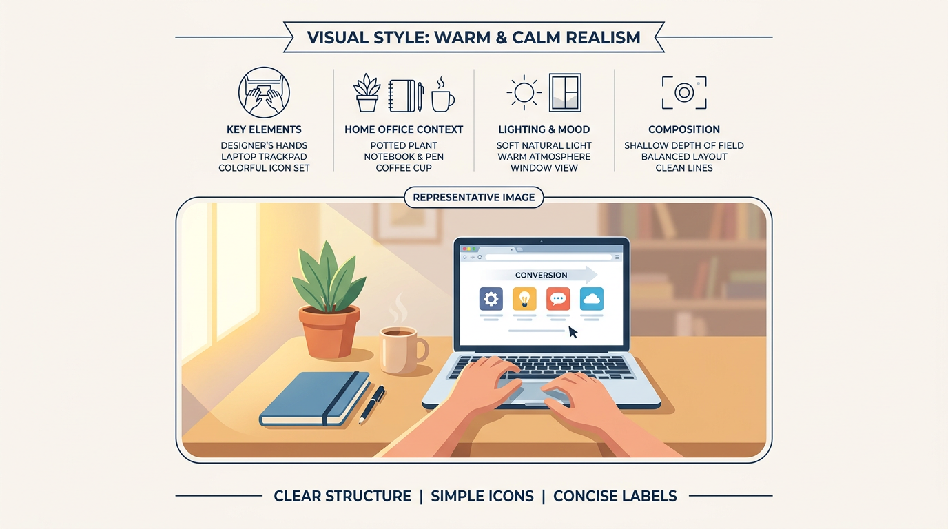 Designer converting icon files using a laptop browser tool