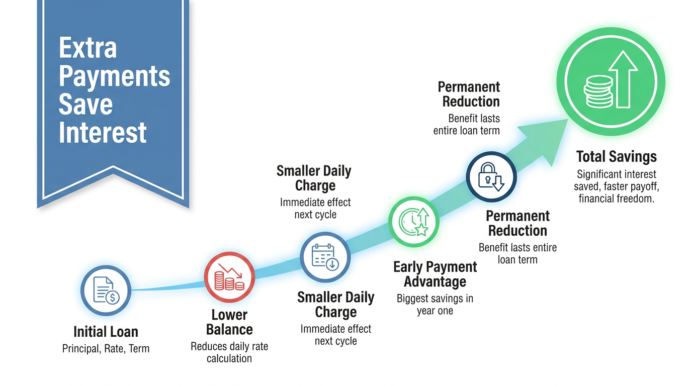 Impact of extra payments on total interest savings over loan term