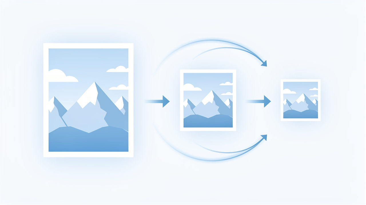 Progressive image compression stages shown symbolically