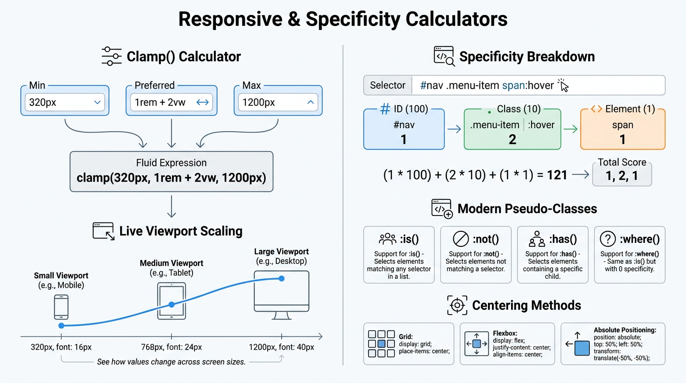Clamp calculator and specificity checker tool features