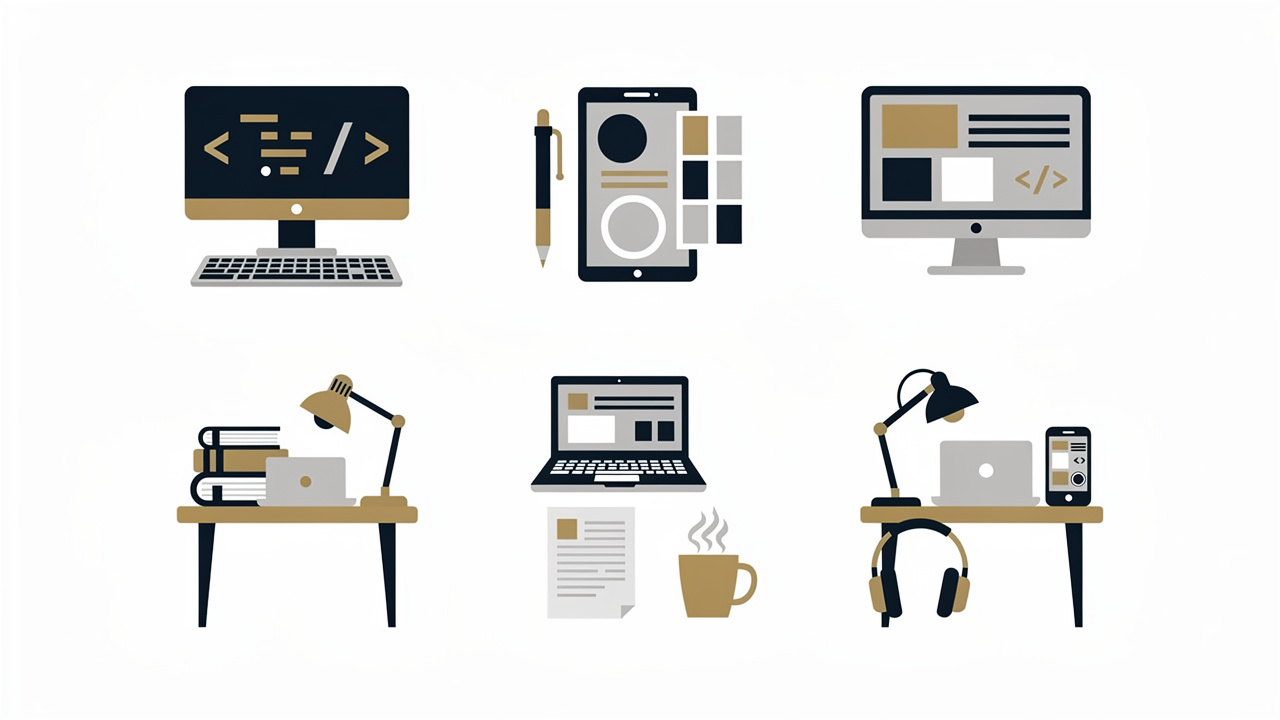Icons representing different professions using centered text