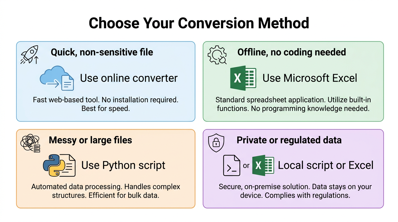 Comparison of XML to CSV conversion methods and use cases