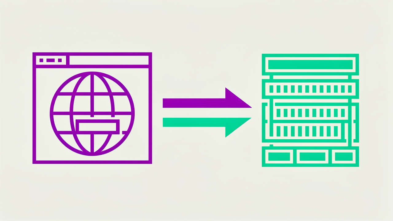 Bidirectional arrow connecting domain and IP address symbols
