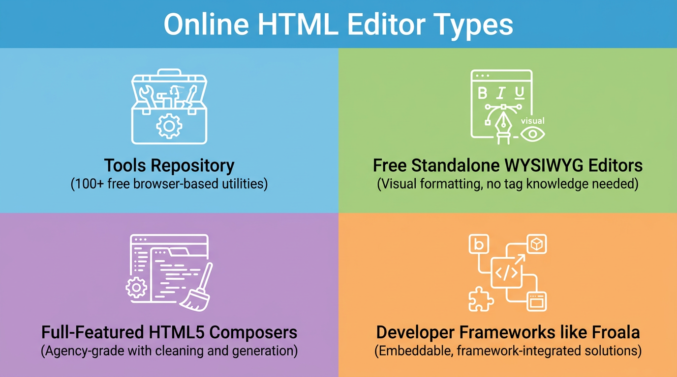 Four categories of online HTML editors compared
