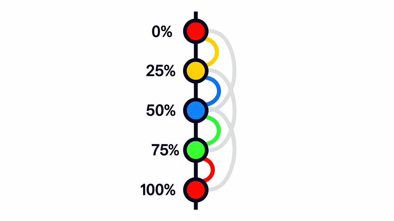 Timeline visualization of keyframe percentages and color stages