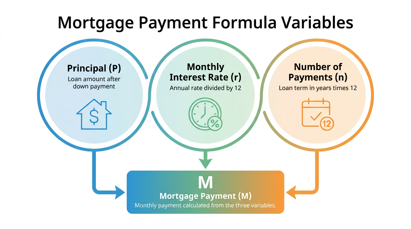 Visual breakdown of mortgage payment formula variables