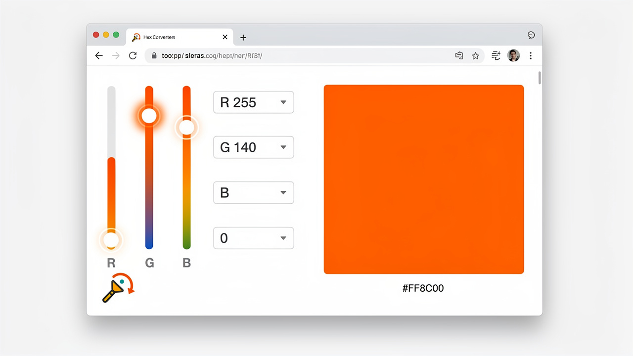 Browser-based RGB to hex converter showing instant color preview
