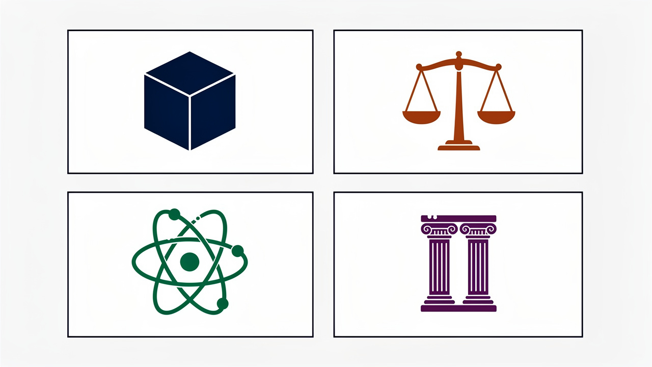 Four symbolic icons representing metric, imperial, scientific, and historical measurement systems